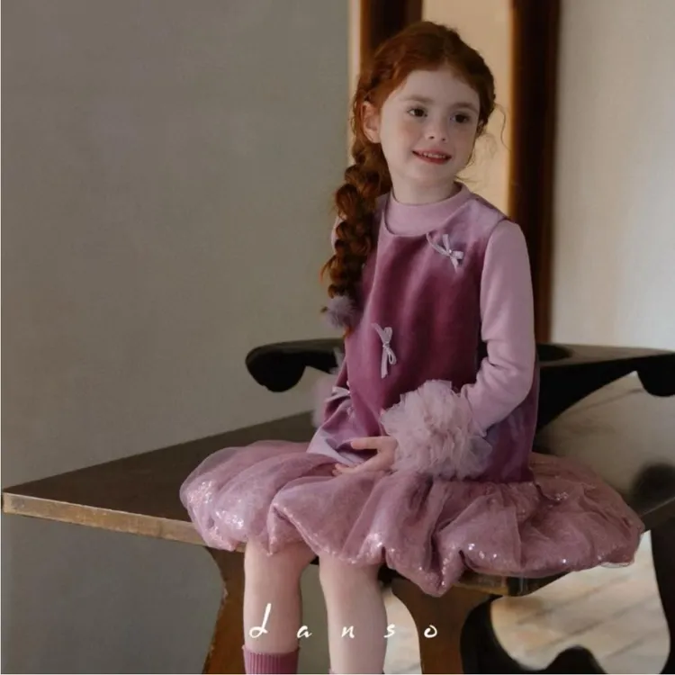 女童秋冬新款小香风花苞裙洋气小女孩蝴蝶结无袖背心公主裙韩版