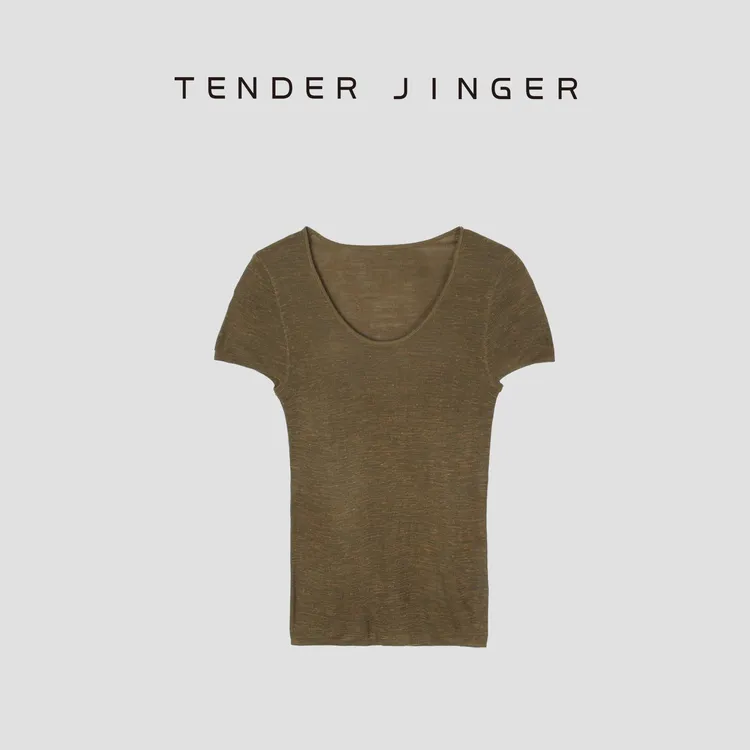 Tender Jinger【黑标】大U领亚麻修身针织短袖T52XHX230H