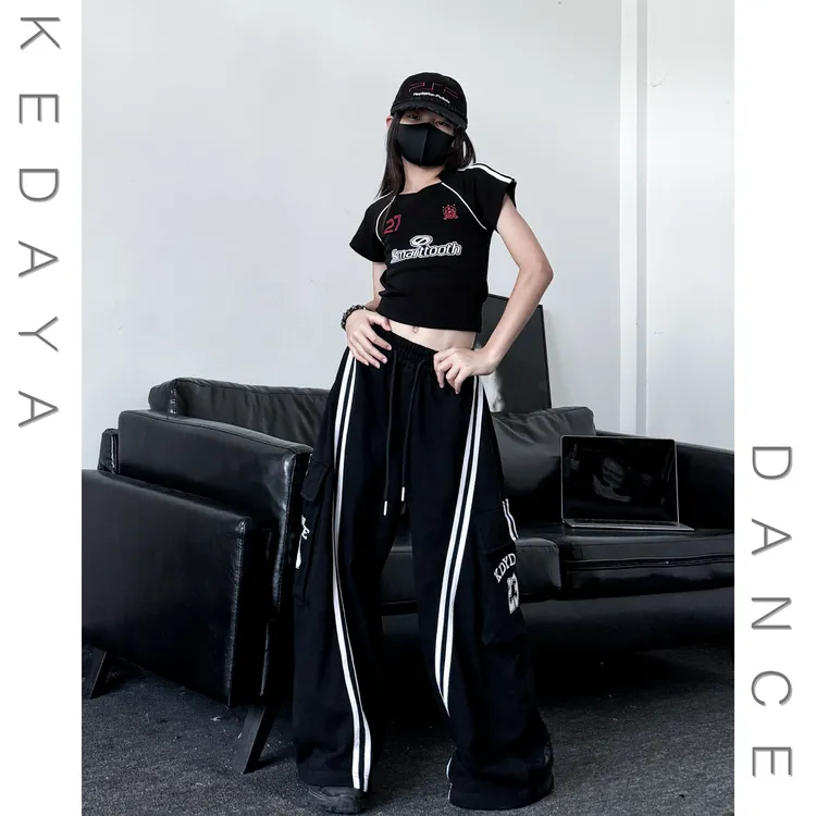 2025春夏新款女童美式短袖T恤宽松运动卫裤女团爵士舞演出服套装