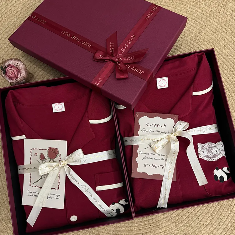 本命年备婚红色喜气情侣睡衣纯棉亲肤舒适车厘子红秋冬睡衣礼盒装