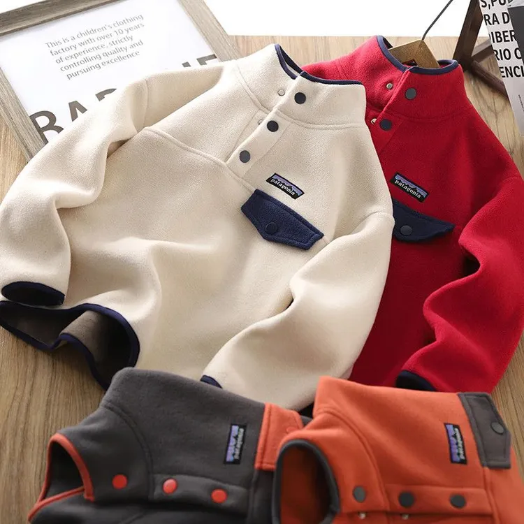 童装男童加绒卫衣冬季儿童双面绒半高领加厚打底中大童立领上衣潮