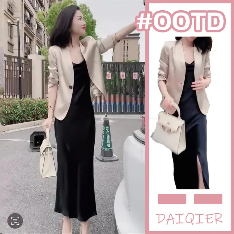 网红爆款时尚西服套装裙女高端醋酸显瘦外套+吊带裙2025入秋新款