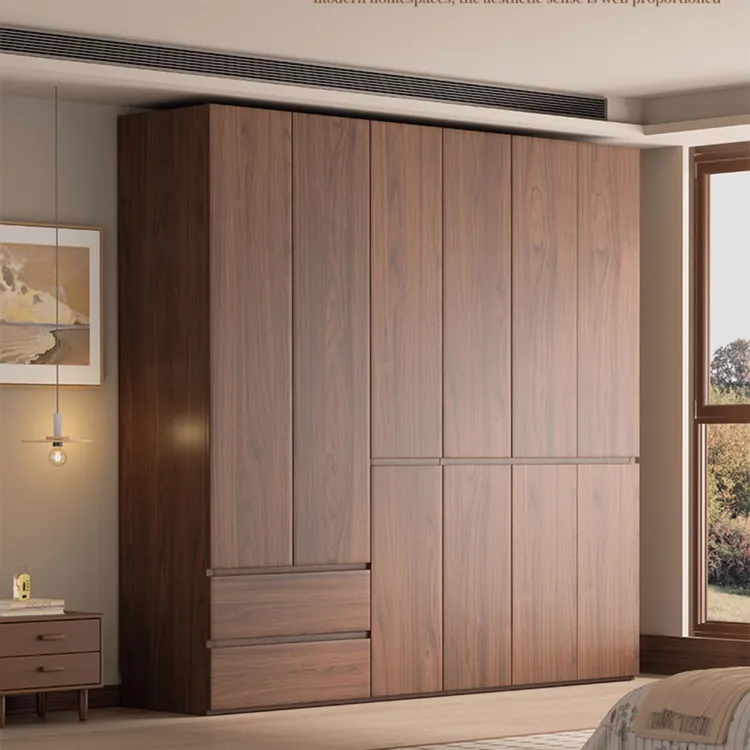 大衣柜对开门儿童2025衣柜胡桃色简易组装侧边家用卧室小户型柜子