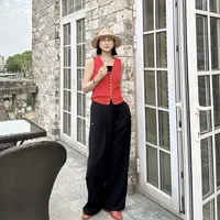【丽姐女装】夹腰花边｜夏季松弛感拖地裤 质感垂坠清凉西裤K51049
