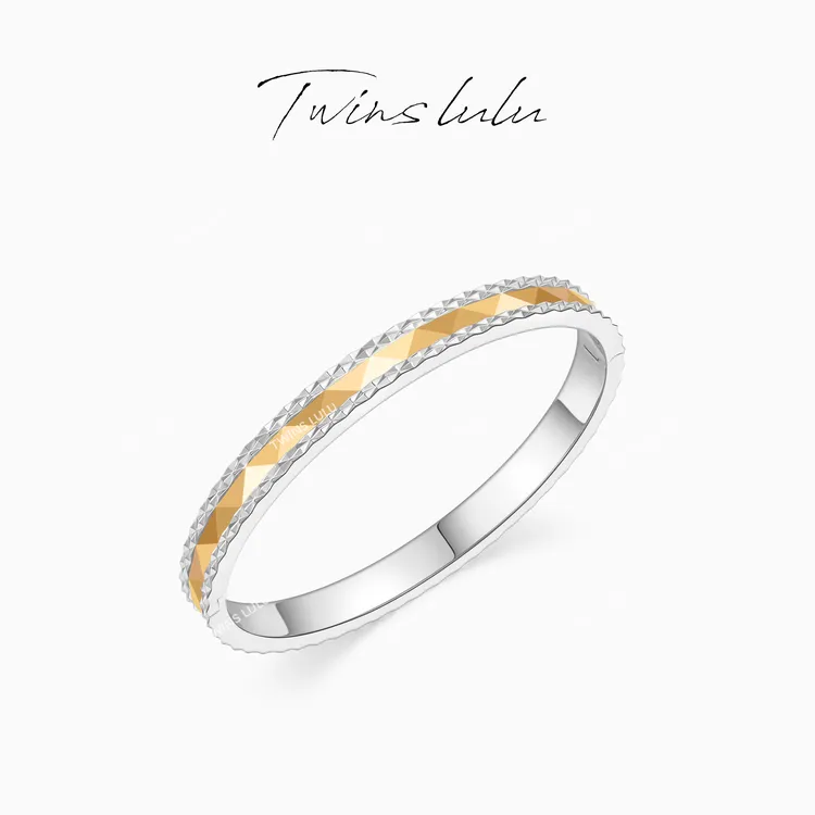 TWINS LULU 镀K金【鎏金畔】简约高级双色几何菱格纹手镯TSS6919