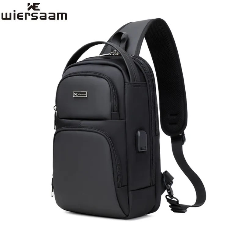 【Wiersaam】新款多功能男士胸包密码锁防盗小背包时尚防水休闲肩包