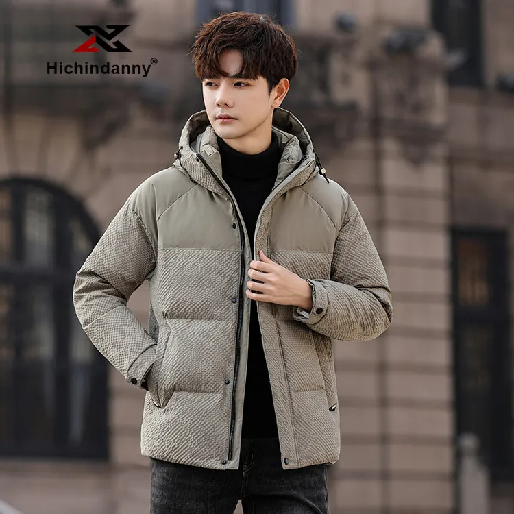 HICHIN运动连帽短款羽绒服男冬季加厚保暖白鸭绒上衣休闲连帽外套