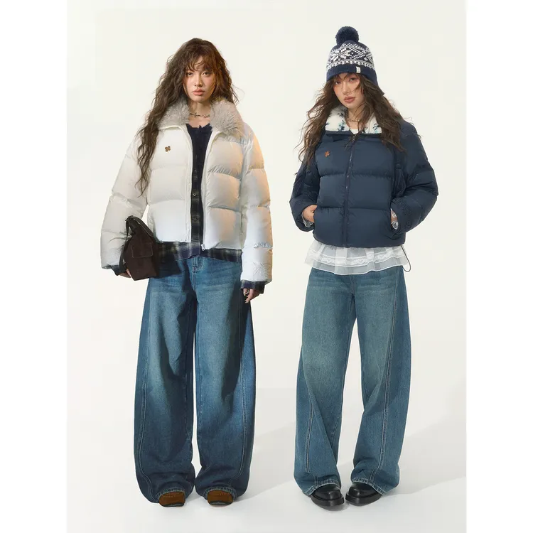 SOMESOWE毛领拼接短羽绒服