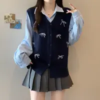 2025秋装胖mm大码女学院风立体蝴蝶结假两件马甲拼接衬衣71958