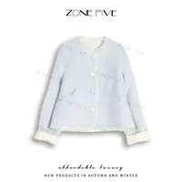 【zonefive】一衣两穿2025新款双面呢双拼色小香风短款时尚外套2509