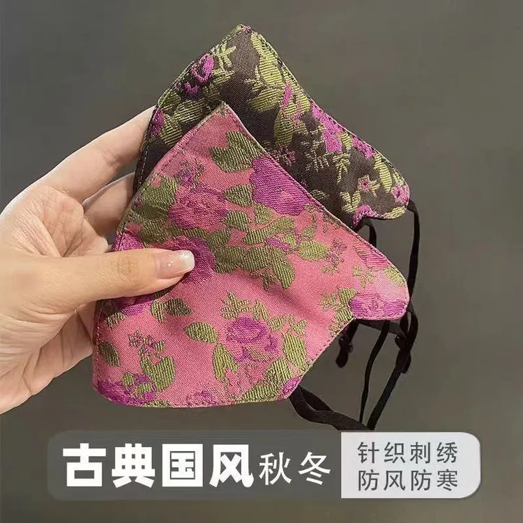 2024新款秋冬国风复古刺绣口罩户外防寒保暖防风面罩骑行护脸8