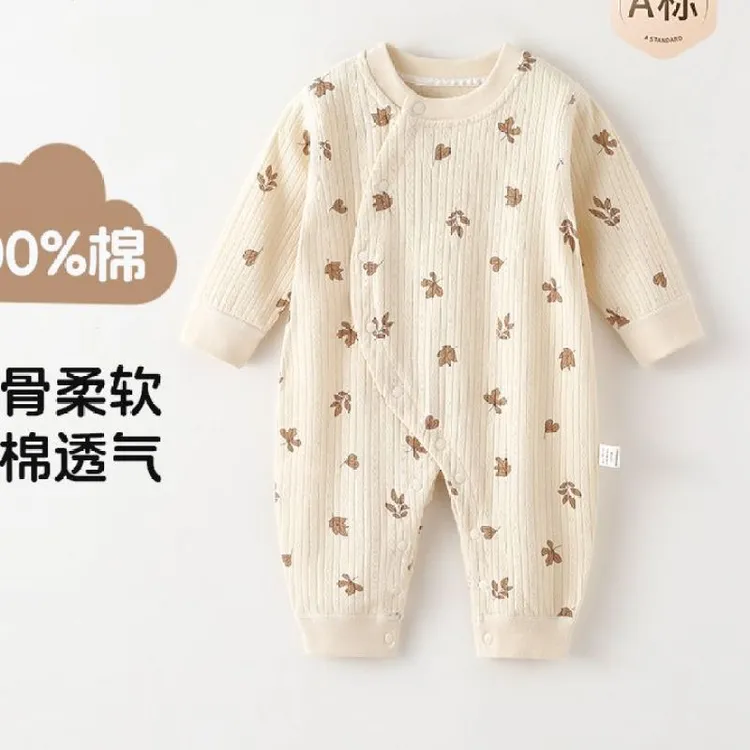 新生宝宝春秋连体衣婴儿斜开扣内衣秋季长袖长裤打底睡衣哈衣