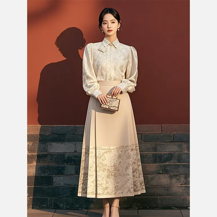 新中式女装国风裙子套装上衣汉服马面裙半身裙两件套2025春季新款