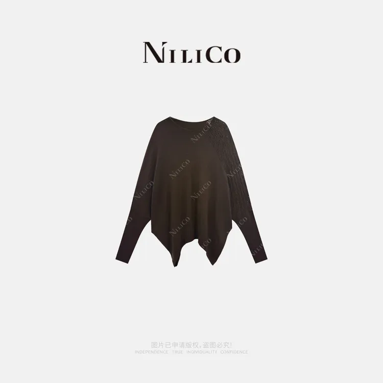 NILICO【花笙记】一字领钩花原创设计廓形解构女针织衫