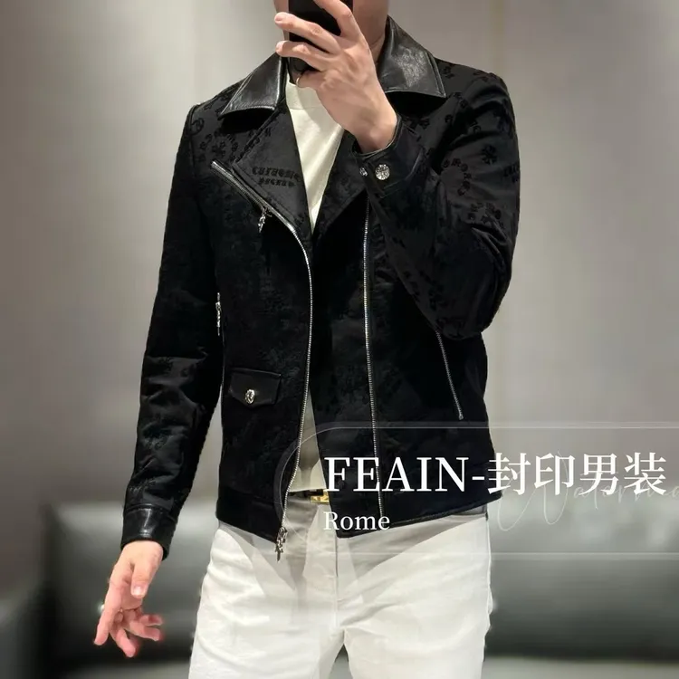 【雷迪凯奇】山羊皮拼接立体浮雕工艺机车夹克1186