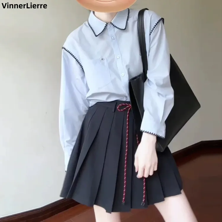 薇妮诺早秋穿搭2025新款超火时尚高级感学院风百褶半身裙子套装女