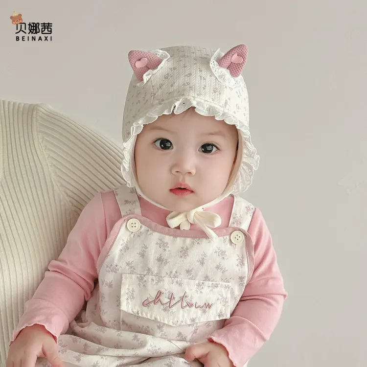 Beinaqian/贝娜茜婴儿帽子春秋薄款宝宝女洋气婴幼儿公主风护耳帽