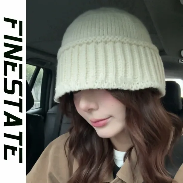 新款冬季女针织渔夫帽毛线帽韩版加绒加厚保暖显脸小百搭盆帽筒帽