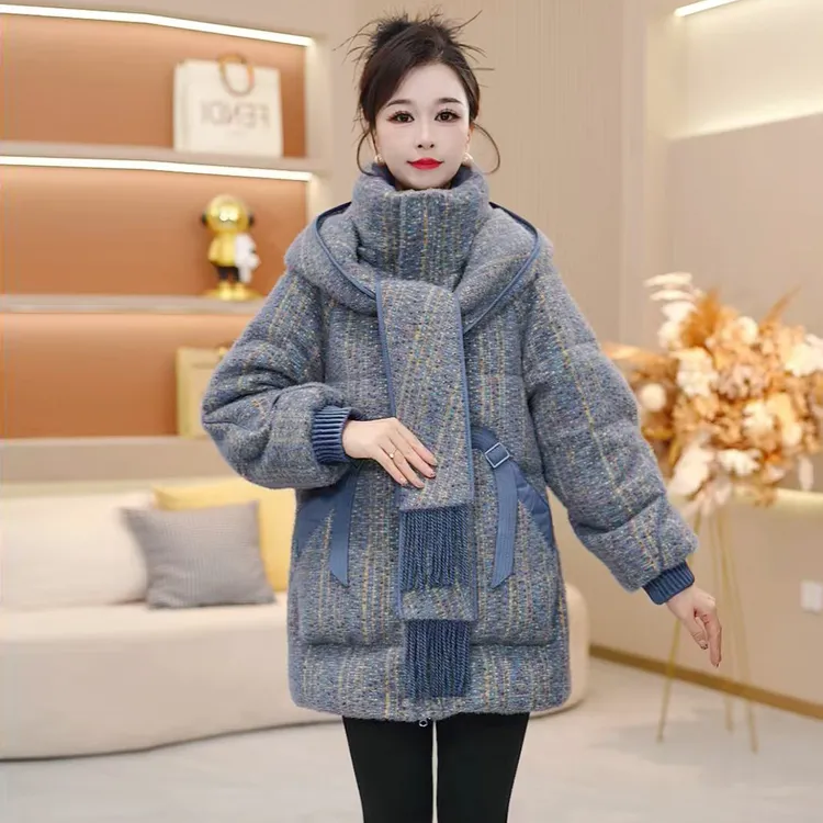 连帽拼色气质保暖时尚加厚羽绒服新款宽松2025年冬季【SJYH3916】