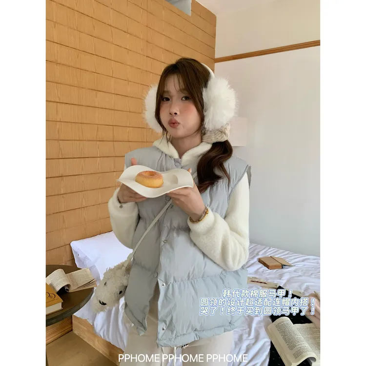 有点酸~圆领!棉服马甲 2025韩代棉服马甲外套秋冬宽松百搭背心7色