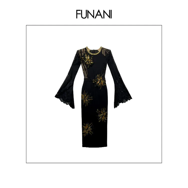 【FUNANI】圆领洋气法式设计感中长款2025秋冬款女装连衣裙X2530781