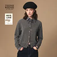 *TeenieWeenie小熊毛衣25秋新款格纹领拼接针织开女衫TTCK254TW2K