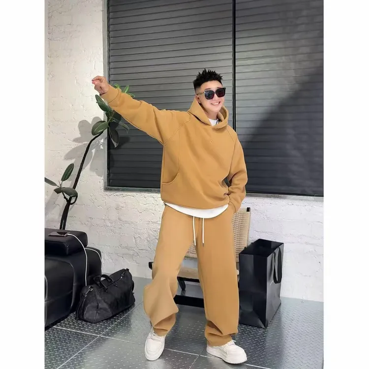 秋冬新款加绒加厚套装连帽卫衣宽松休闲松紧腰香蕉裤卫裤两件套