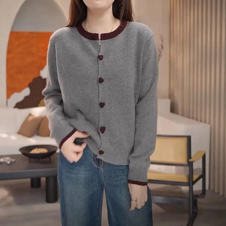 品牌折扣女装专柜撤回圆领长袖针织衫女秋冬时尚百搭打底开衫毛衣