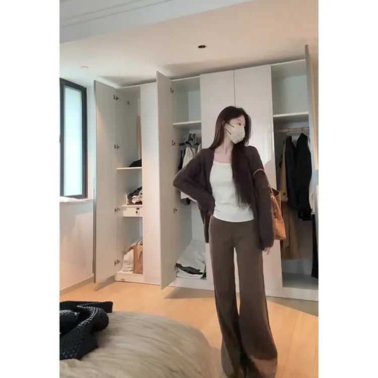 MARIE.COCO时尚套装长袖针织开衫内搭打底衫上衣女秋季微喇休闲裤