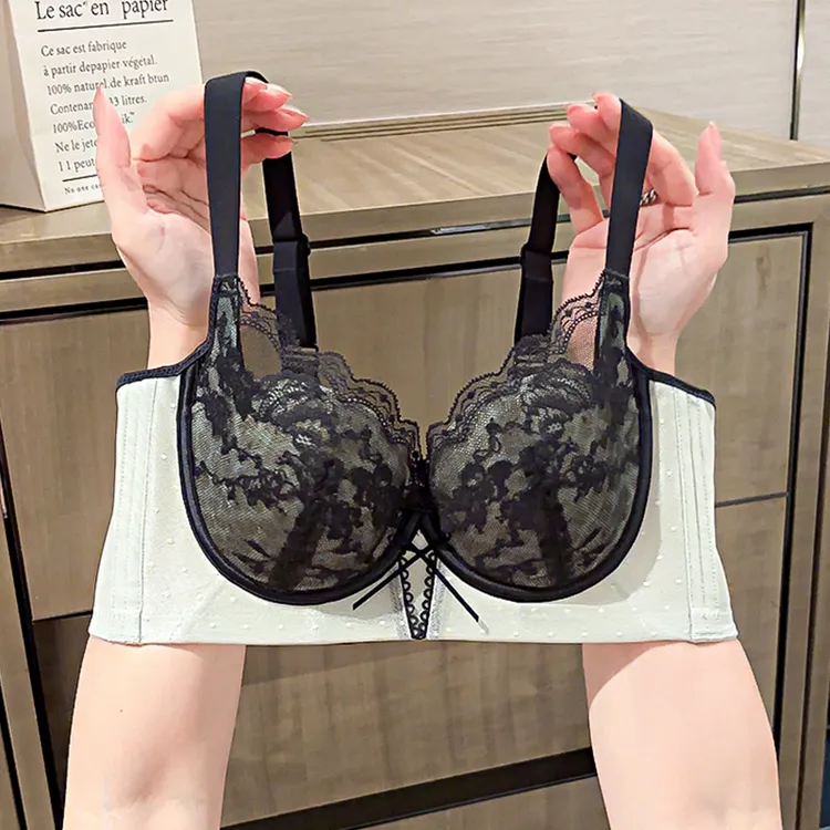 内衣女蕾丝小胸聚拢薄款调整型软钢圈上托收副乳防下垂芒果杯文胸