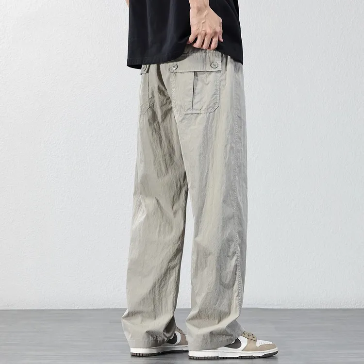 宽松阔腿休闲裤男士夏季冰丝薄款速干直筒男裤工装运动长裤子潮牌