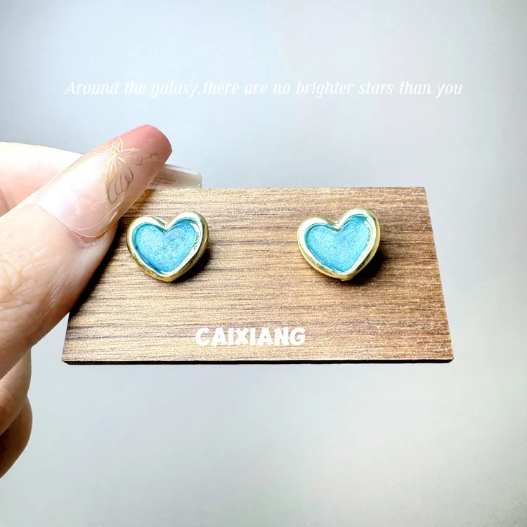 合金琉璃耳饰 【海盐心动】闪星心形耳饰夏日百搭 轻奢时尚甜美精致