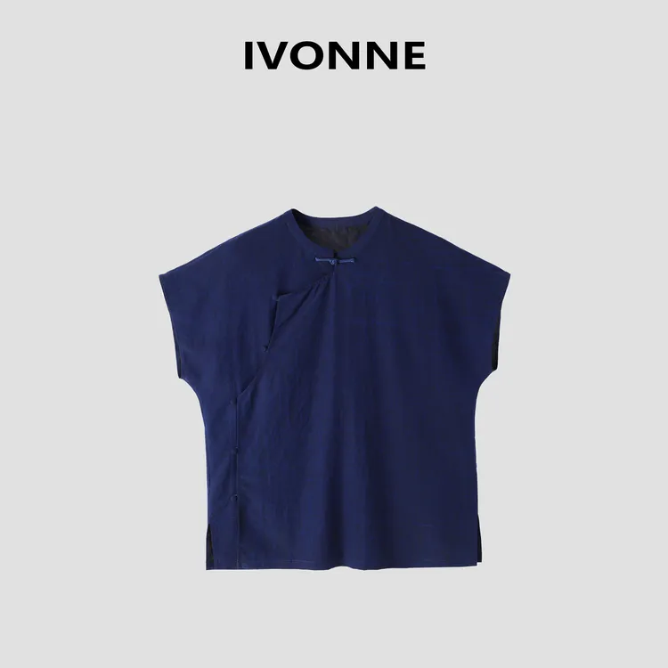 IVONNE｜兰因 香云纱龟裂纹 2025夏季新品 100桑蚕丝 国风斜襟短袖