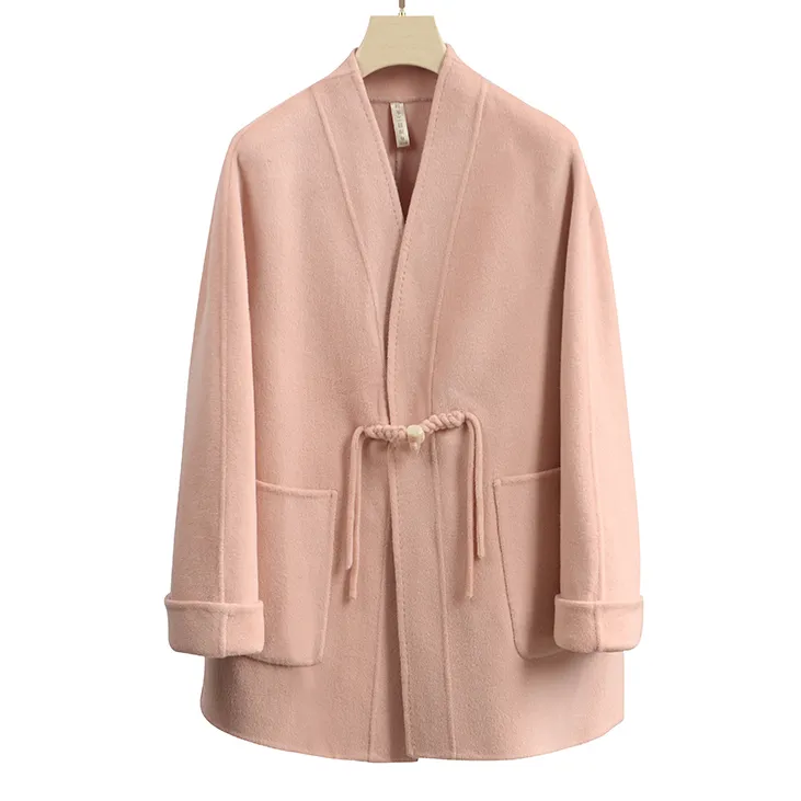 3371秋冬100%美澳毛双面大衣新中式中长款毛呢外套