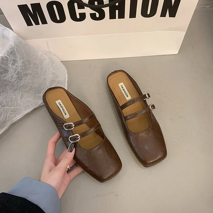 2025春季新款国潮方头软平底包头外穿女懒人拖鞋