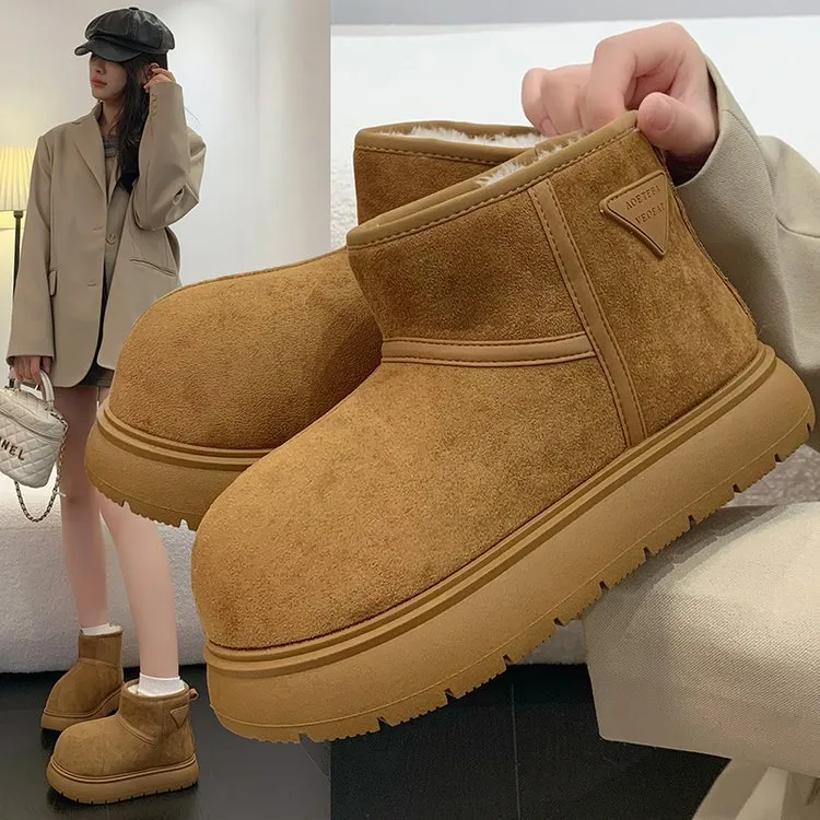 厚底雪地靴女2025冬季新款加绒防滑棉鞋韩板短筒套脚户外大头棉鞋