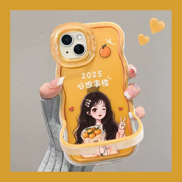 三色2025女孩适用苹果15iPhone16华为Mate双支架新款可爱手机壳