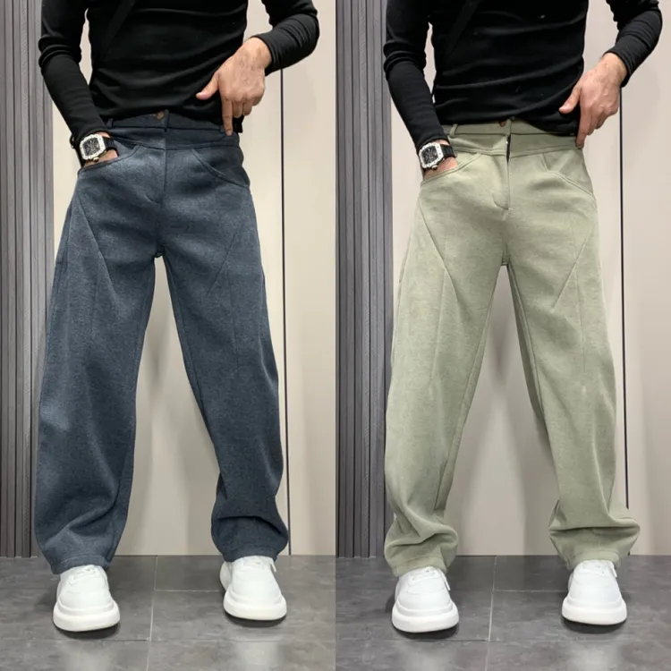 YU-B裤子纯色休闲运动长裤重磅宽松阔腿弯刀裤男士松紧腰爆款卫裤