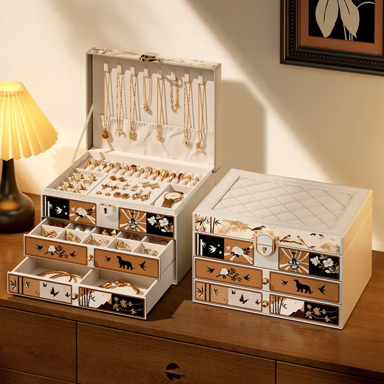 中古风首饰盒大容量高档黄金耳钉项链收纳盒防氧化2025年新款