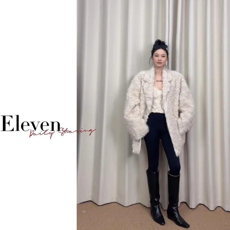 Eleven_  毛毛翻领仿草草皮毛一体西装外套