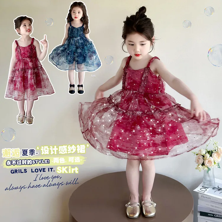 女童新款夏季吊带裙设计感洋气小女孩公主裙2-12岁中大童韩版网红