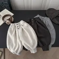 男女儿童秋冬新款加绒韩版百搭卫裤休闲时尚纽扣运动时髦网红卫裤