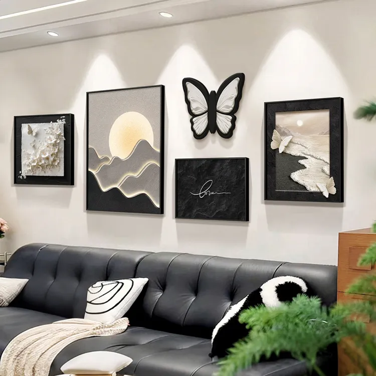 现代简约客厅装饰画黑白灰沙发背景墙挂画2025新款轻奢高级感壁画