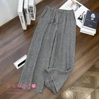 （高端复古黑白格麻裤）8682夏季新款松紧腰直筒休闲百搭麻裤H