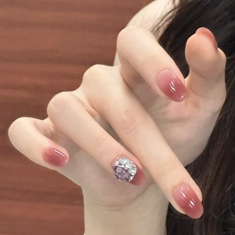 【冷水冰梅】海棠百搭玫瑰渐变新款堆钻爆闪可拆卸穿戴美甲指甲贴片