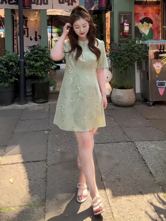 大码胖mm新中式国风连衣裙新款提花高级感显瘦改良版旗袍