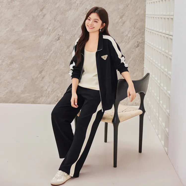 MsShe大码女装2025休闲运动卫衣外套阔腿裤套装A2509014