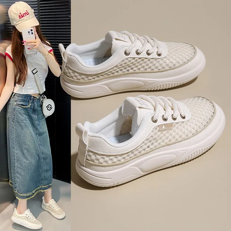 女童网面小白鞋新款夏季薄款12透气15初中生运动网鞋18岁洋气百搭