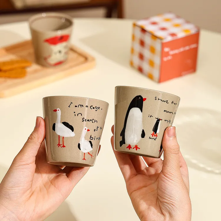 日式复古咖啡杯陶瓷高颜值粗陶拿铁杯拉花杯手握杯家用小茶杯女生