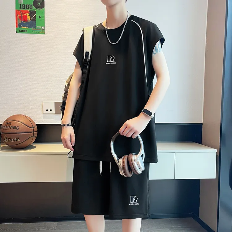 稻草人短裤中腰直筒裤无袖休闲运动套装跑步时尚运动服in专柜品质